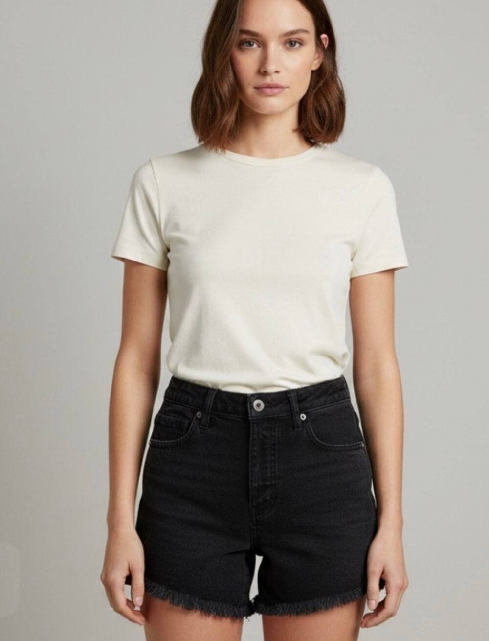 We the Free People Women Black Denim Cutoff Shorts Button Up Excellent Condition
